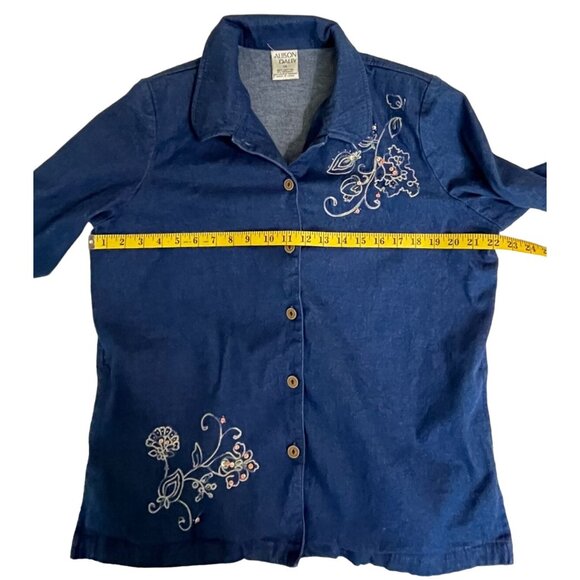 Alison Daley Womens Denim Shirt Size 14 Floral Embroidered Button Up 3/4 Sleeve - Picture 4 of 7